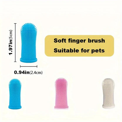Pet Soft Rubber Toothbrush Cleans Teeth Oral Cleaning Cat and Dog Finger Toothbrush Anti-Cavity Tool (Random Color)