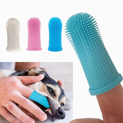 Pet Soft Rubber Toothbrush Cleans Teeth Oral Cleaning Cat and Dog Finger Toothbrush Anti-Cavity Tool (Random Color)