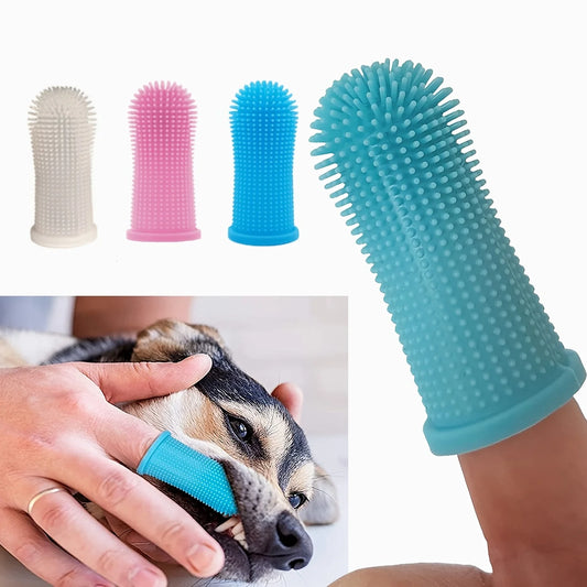 Pet Soft Rubber Toothbrush Cleans Teeth Oral Cleaning Cat and Dog Finger Toothbrush Anti-Cavity Tool (Random Color)
