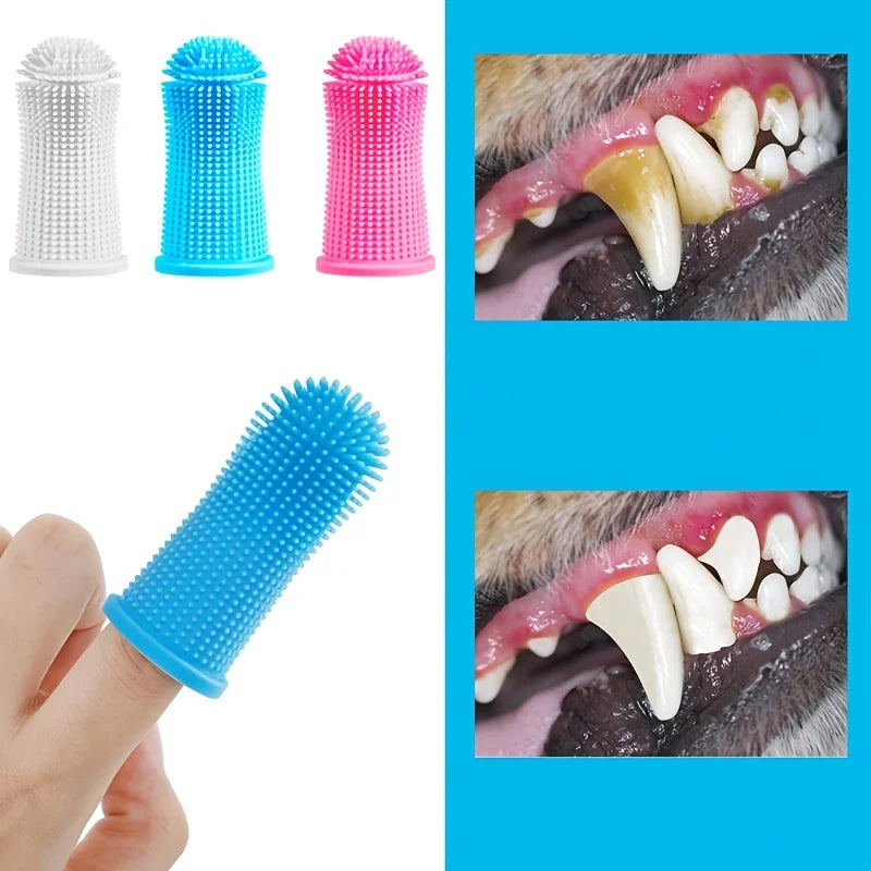 Pet Soft Rubber Toothbrush Cleans Teeth Oral Cleaning Cat and Dog Finger Toothbrush Anti-Cavity Tool (Random Color)