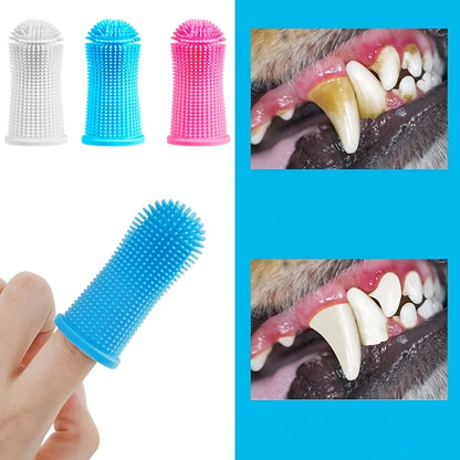 Pet Soft Rubber Toothbrush Cleans Teeth Oral Cleaning Cat and Dog Finger Toothbrush Anti-Cavity Tool (Random Color)