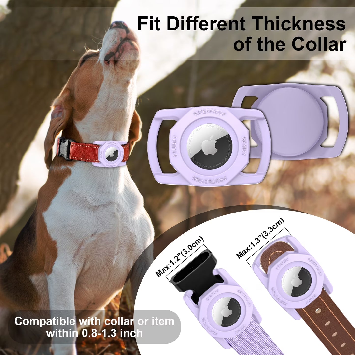 Airtag Dog Collar Holder, [1 Pack] Waterproof Airtag Case for Dog Collar, TPU & Silicone Full Body Covered Anti-Lost Apple Air Tag Collar Holder Airtag Case for Pet Collar Backpack, Purple
