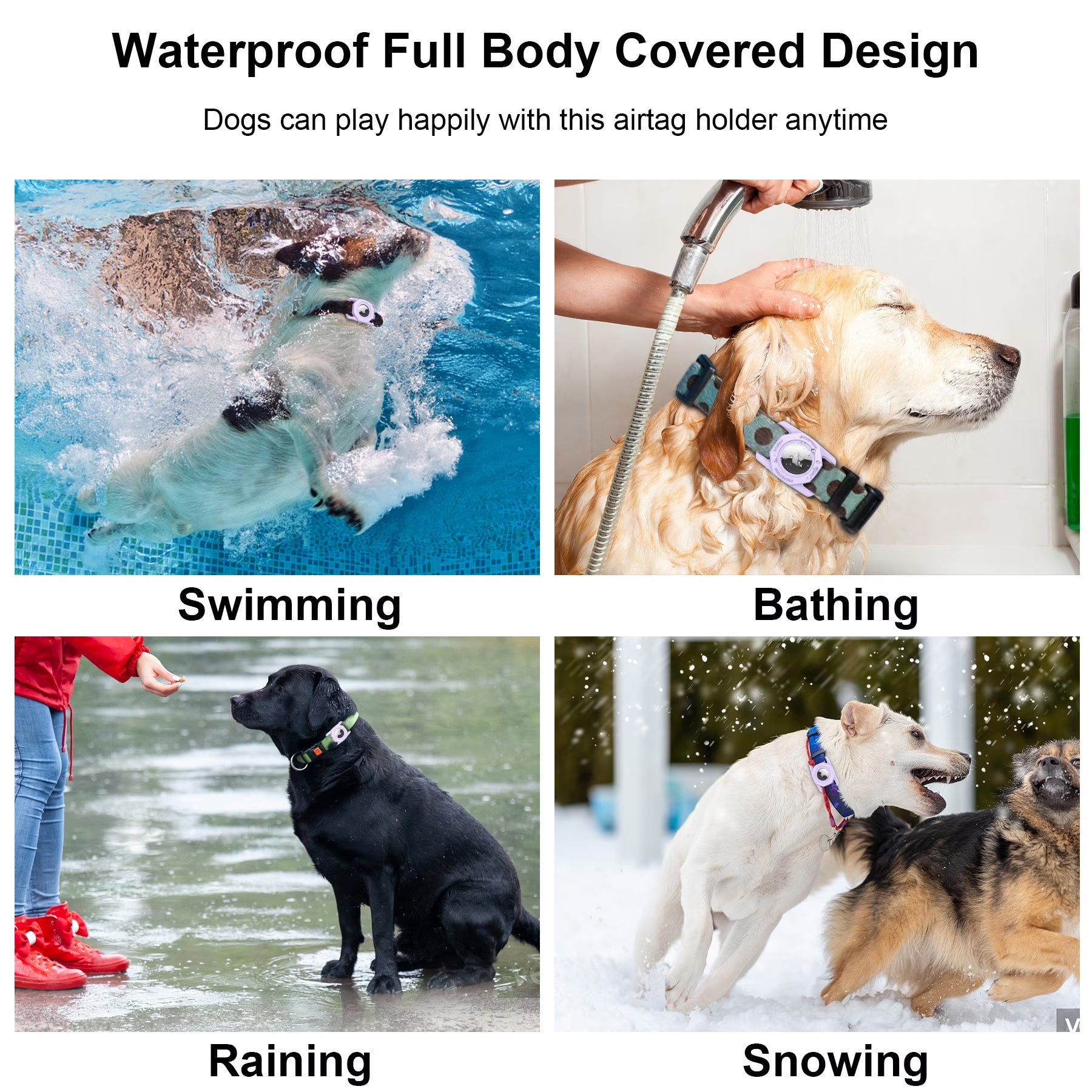 Airtag Dog Collar Holder, [1 Pack] Waterproof Airtag Case for Dog Collar, TPU & Silicone Full Body Covered Anti-Lost Apple Air Tag Collar Holder Airtag Case for Pet Collar Backpack, Purple